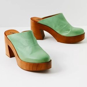 FREE PEOPLE wooden clogs in green